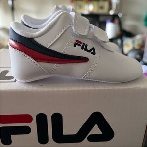 Like new baby red white and blue Fila crib sneakers size 3